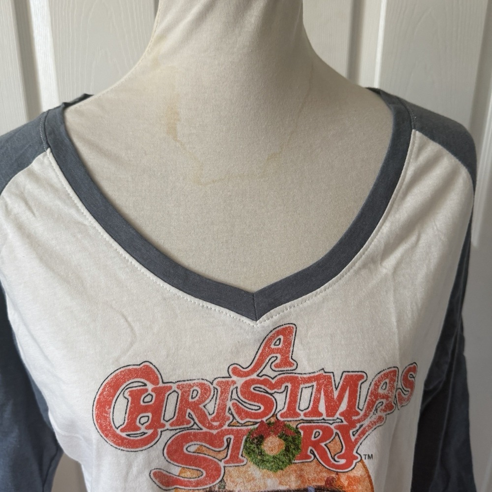 A Christmas Story Movie Women's Raglan T-Shirt White/Grey XL - Picture 3 of 11